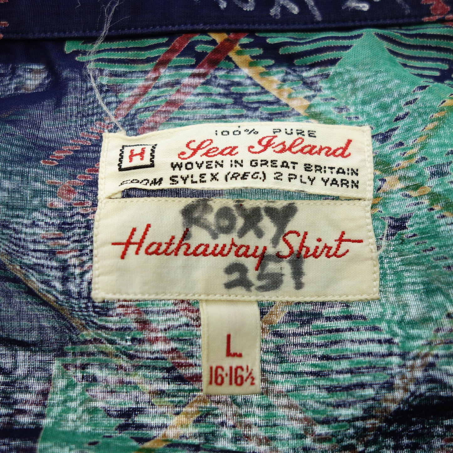 Used Hathaway Shirt Long Sleeve Shirt Sea Island Cotton Vintage Men's L Green Hathaway [AFB16] 