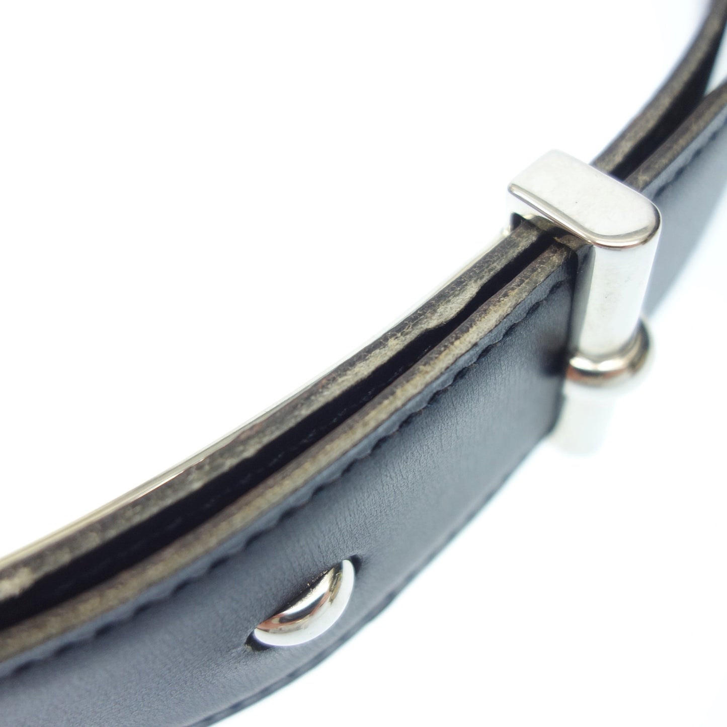 Hermes leather belt silver hardware □B carved size 90 black with box HERMES [AFI23] [Used] 