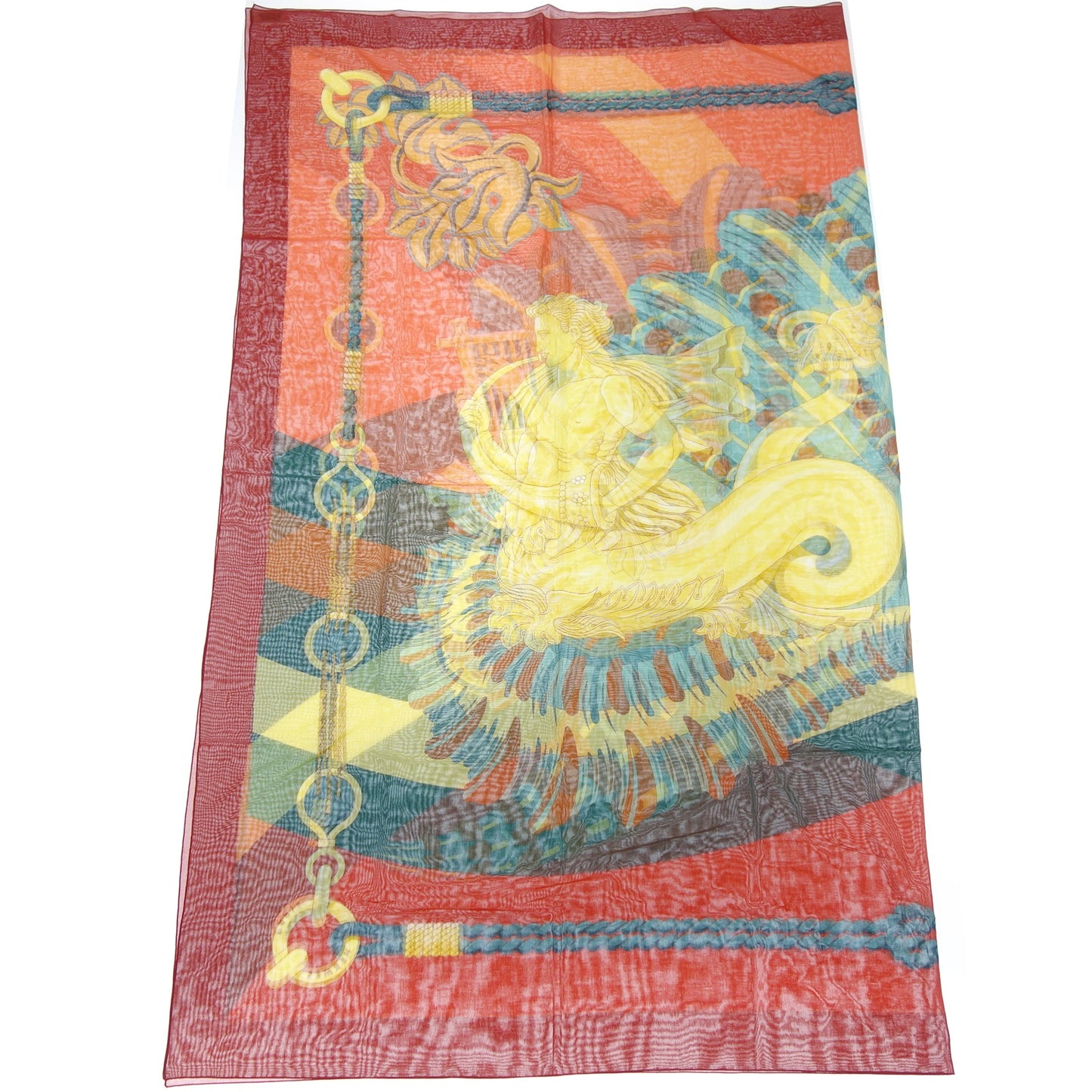 Hermes Large Stole Shawl Scarf Cotton Red HERMES [AFI20] [Used] 