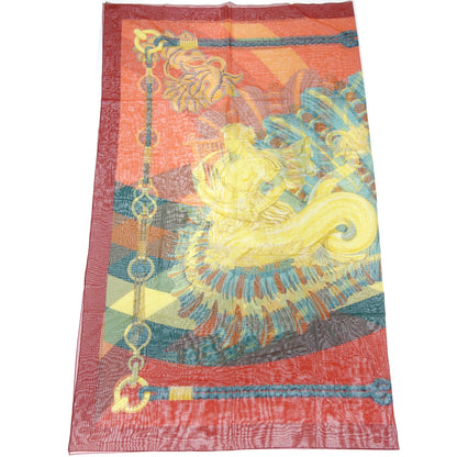 Hermes Large Stole Shawl Scarf Cotton Red HERMES [AFI20] [Used] 