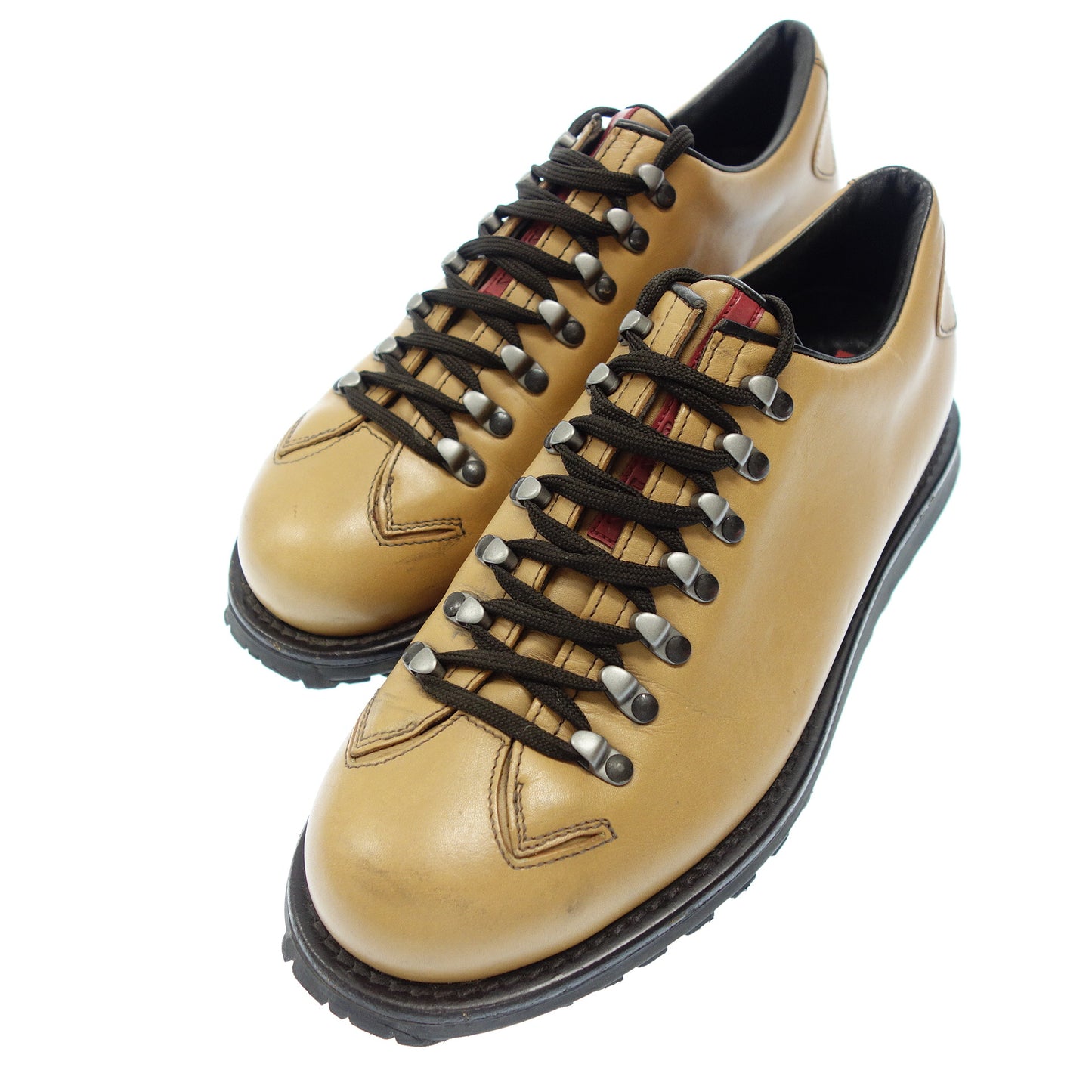 プラダ レースアップスニーカー レザー メンズ キャメル 7 PRADA【AFC34】【中古】