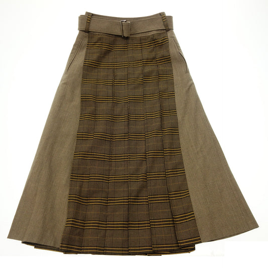 Very good condition◆Adiam skirt check with belt 40763 Ladies brown 0 ADEAM 