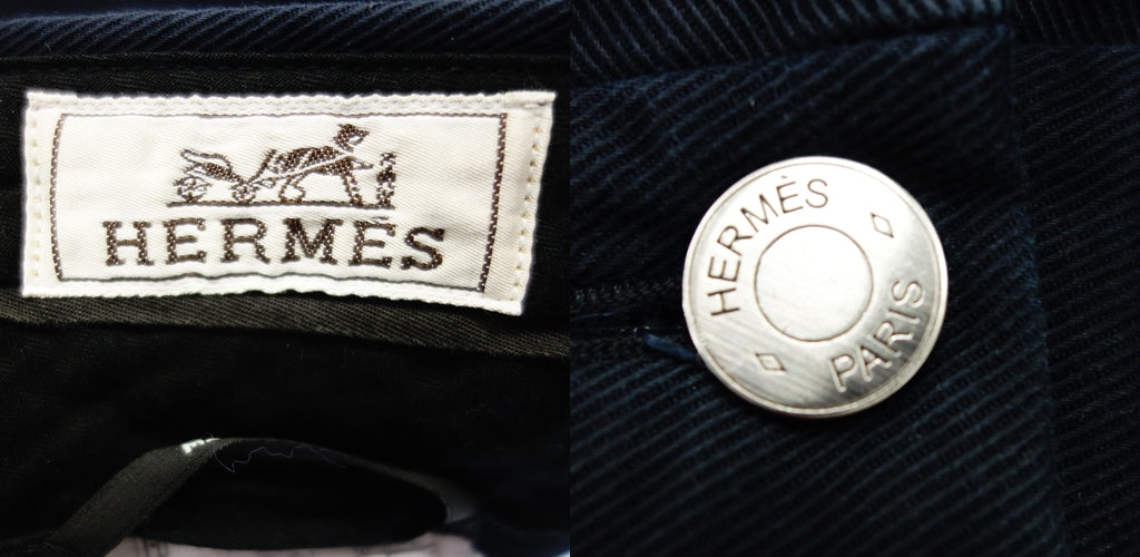 中古◆エルメス コットンパンツ セリエボタン メンズ サイズ40 ネイビー HERMES【AFB19】