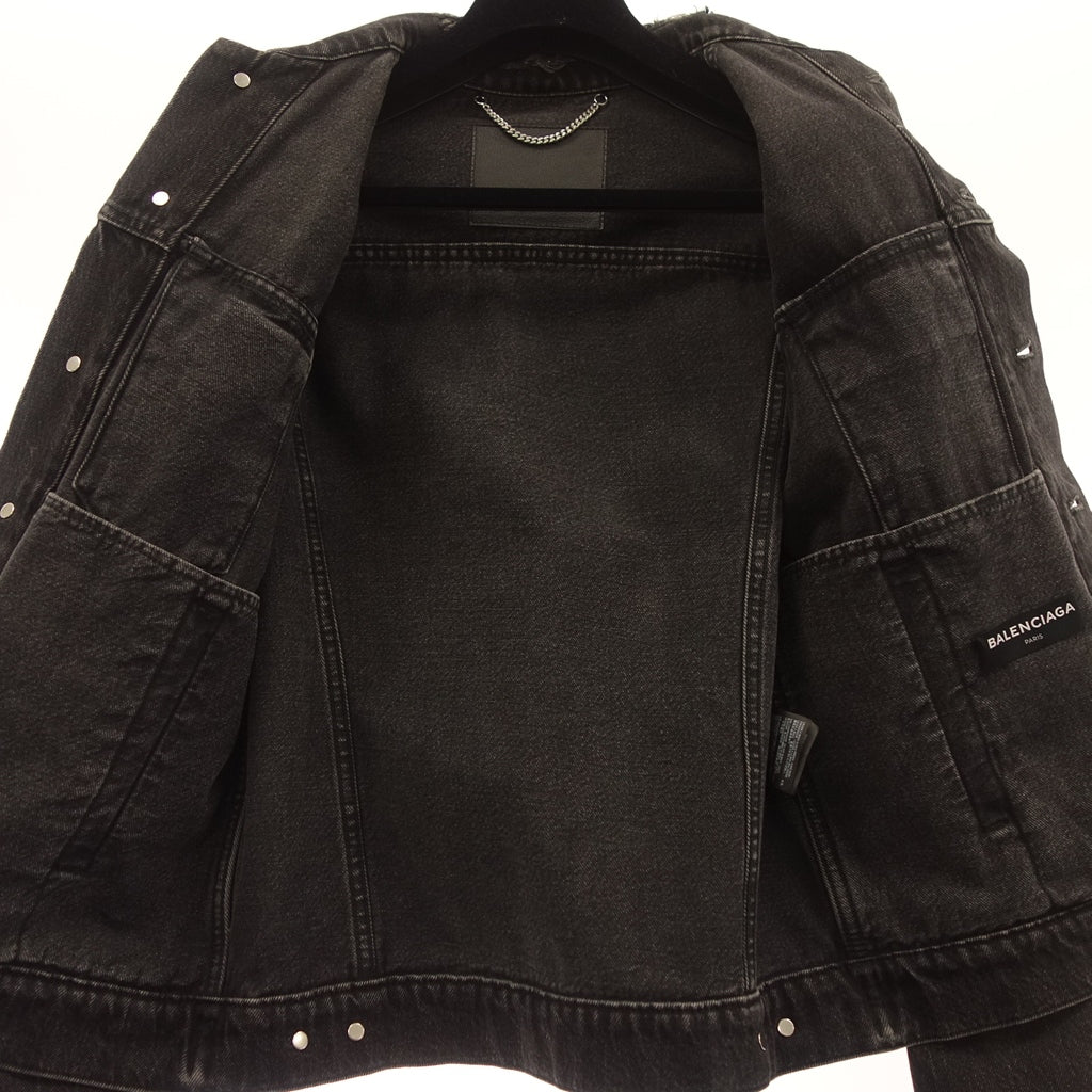 Like new ◆ Balenciaga denim jacket Collar crash damage processing 487343 17AW Black Size 44 Men's BALENCIAGA [AFA21] 