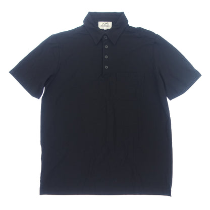 Good Condition◆Hermes Short Sleeve Polo Shirt Stretch Material Men's Black Size L HERMES [AFB23] 