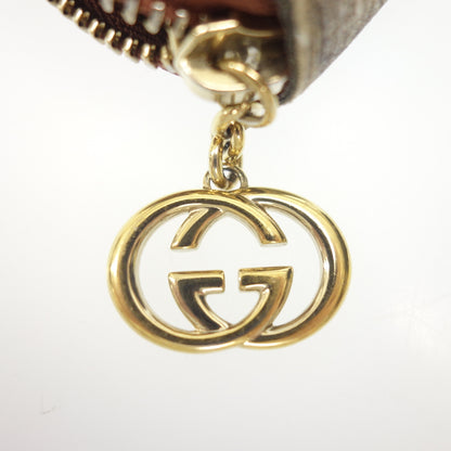 中古◆グッチ 長財布 GGスプリーム ラウンドジップ ゴールド金具 ブラウン系 GUCCI【AFI7】