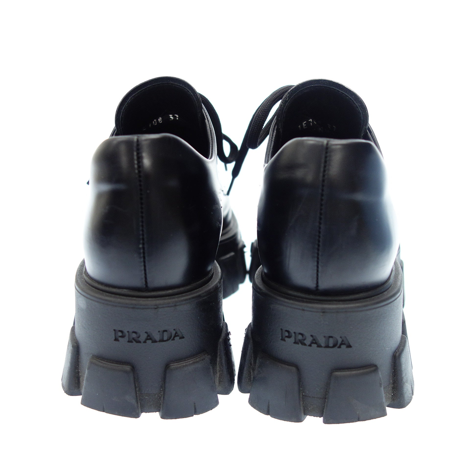 Prada Leather Shoes Monolith Logo Plate 1E708L Women's Black Prada Leather Shoes Monolith Logo Plate 1E708L Women's Black
