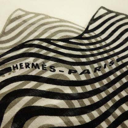 Hermes Scarf ONDE DE CHIC Sophisticated Wave Silk x Cashmere White x Black with Box HERMES [AFI21] [Used] 