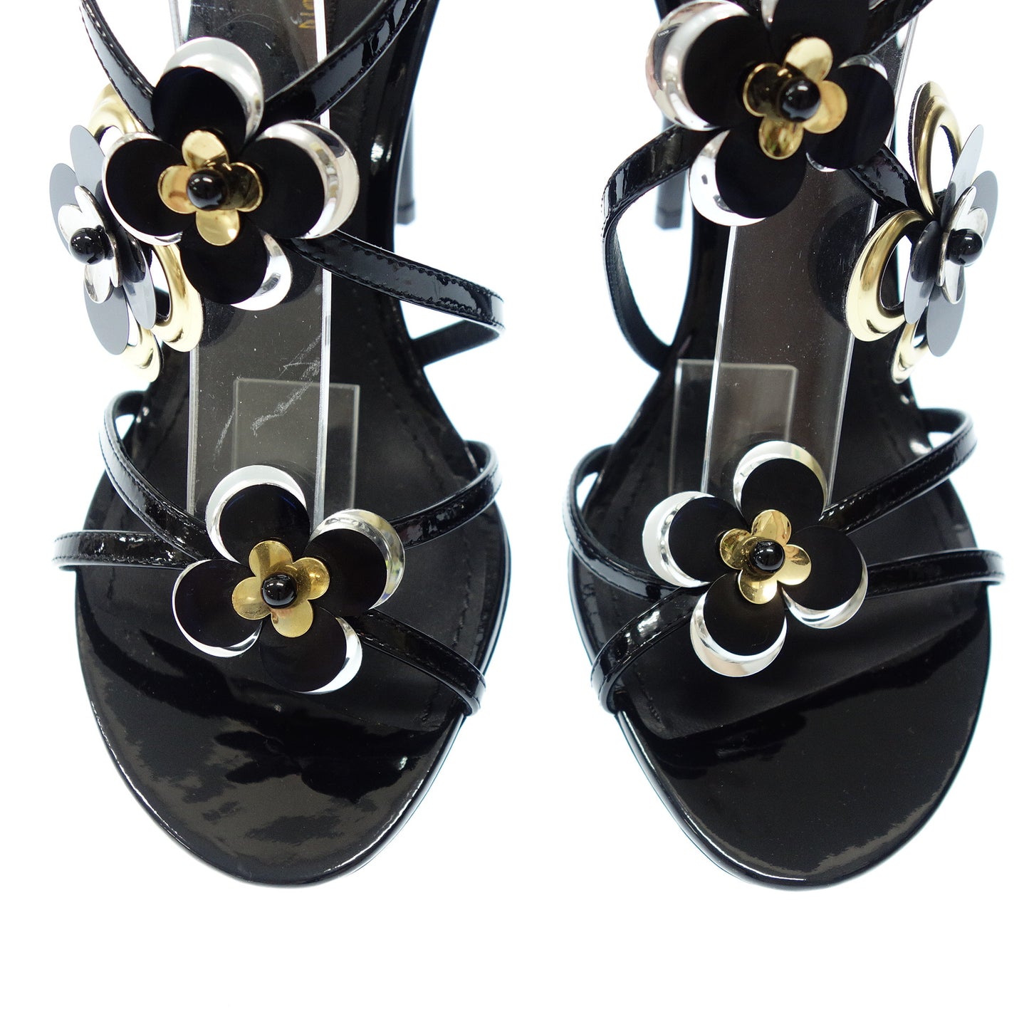 Like new◆Louis Vuitton Monogram Flower Corsage Sandals Ankle Strap Women's Black Size 37 LOUIS VUITTON [AFC5] 