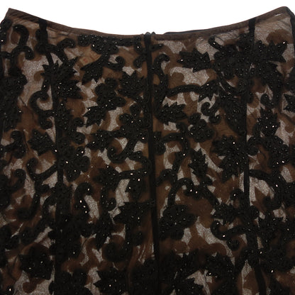 Good condition ◆LOEWE long skirt lace bead decoration see-through 40 ladies black LOEWE [AFB35] 