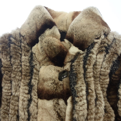 Good condition◆No brand half coat rabbit fur chinchilla style reversible brown [AFF23] 