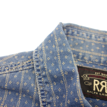 中古◆ダブルアールエル ラルフローレン デニムシャツ ドット ストライプ チンスト メンズ サイズXS ブルー RRL Ralph Lauren【AFB45】