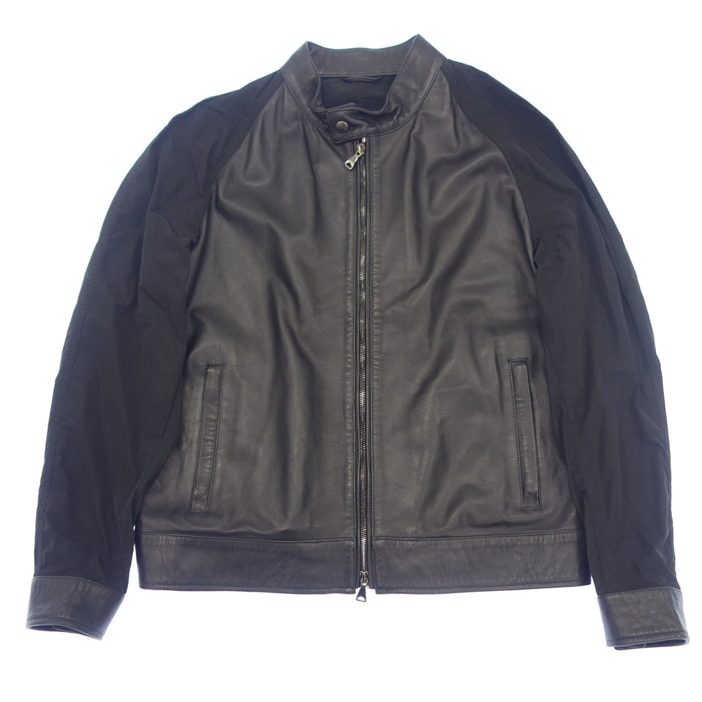 Good Condition ◆ EMMETI Leather Rider's Jacket Single Lambskin Nylon Switch Black Men's Size 48 EMMETI [AFG1] 