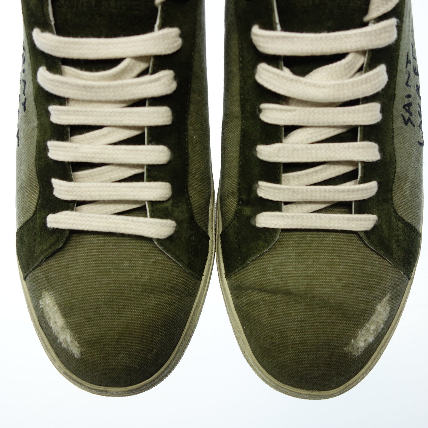 Saint Laurent lace-up sneakers canvas logo embroidery men's 43 green SAINT LAURENT [AFD5] [Used] 