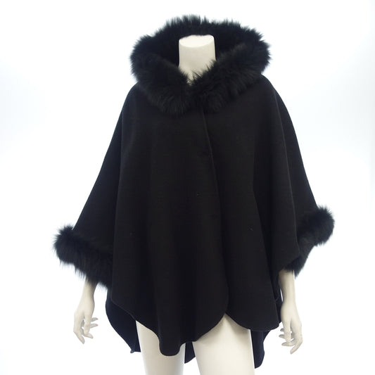 Very good condition ◆ Grace Continental Fox Fur Wool Cape Poncho Size F Black GRACE Continental [AFF23] 