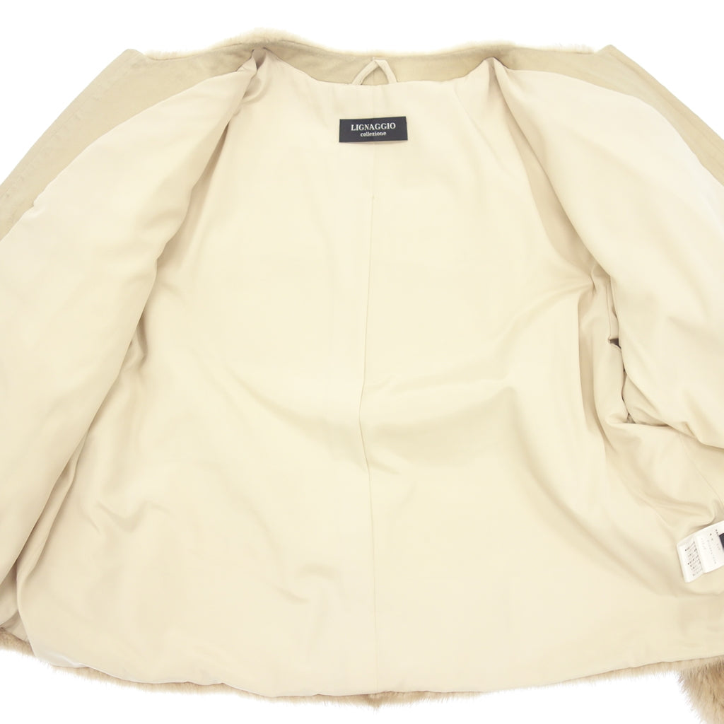 Good condition ◆ Lignaggio no collar jacket mink beige ladies size L LIGNAGGIO collezione [AFF19] 