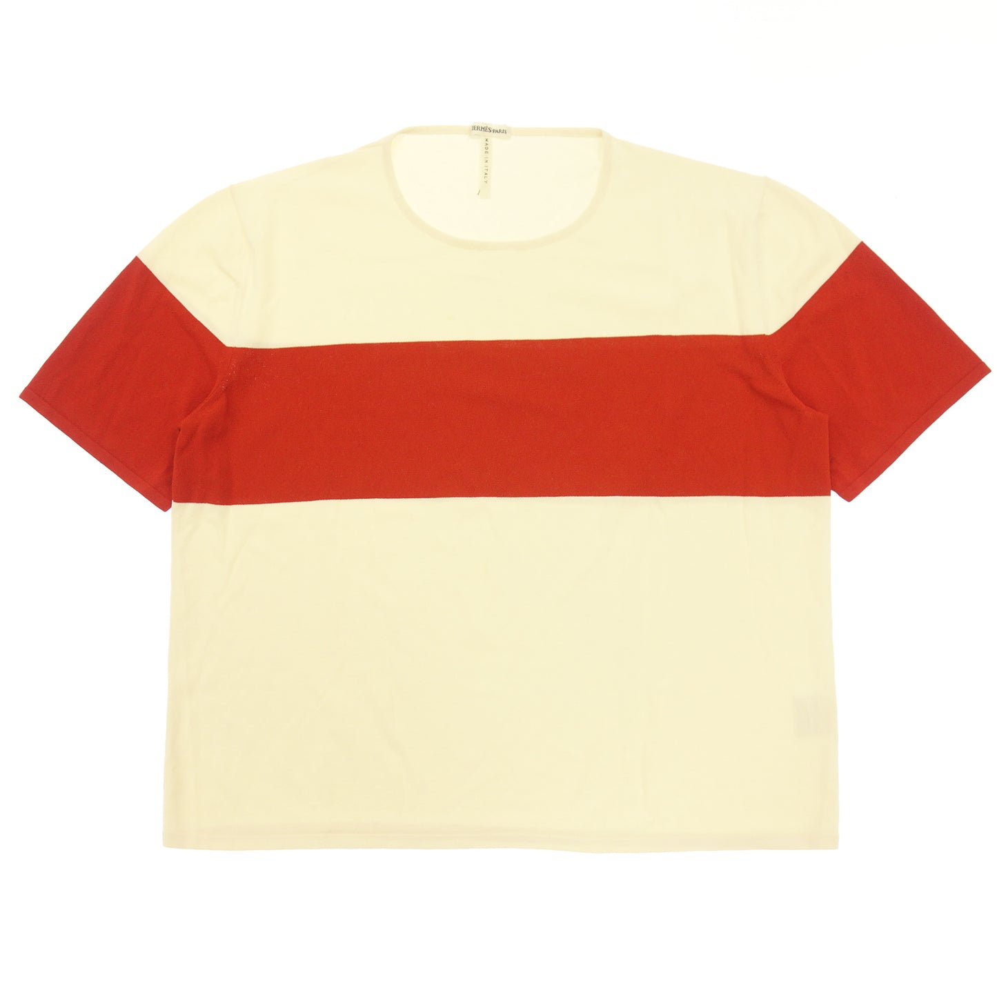 Used ◆Hermès Short Sleeve Knit T-shirt Margiela Period Border Rayon Ladies Size XL Red x Beige Hermès [AFB51] 