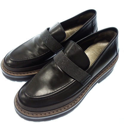 Good Condition◆Brunello Cucinelli Leather Loafers Bijou Women's 36 Black BRUNELLO CUCINELLI [AFC5] 