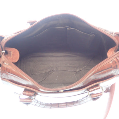 Like new ◆ No-brand Caiman Crocodile Handbag Brown [AFE8] 