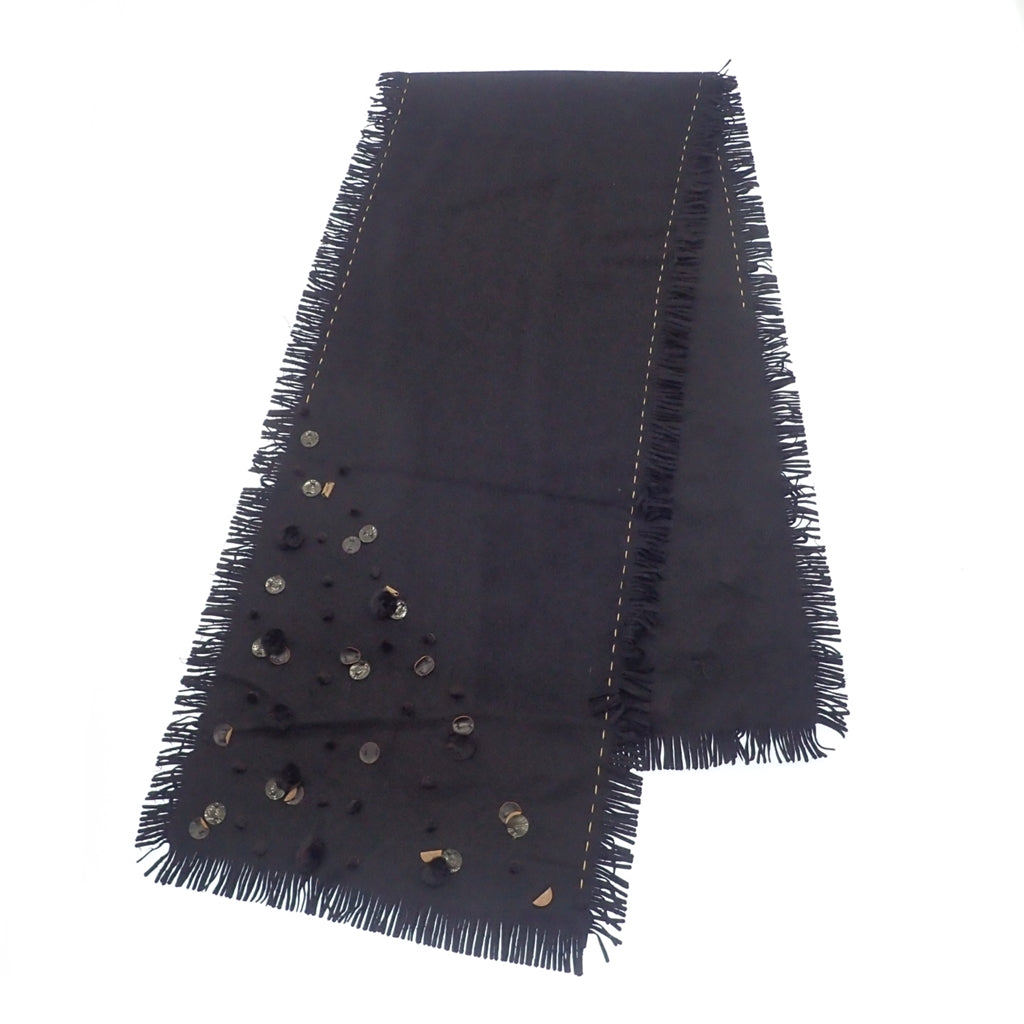 Used ◆Fendi cashmere muffler fringe black FENDI [AFI21] 