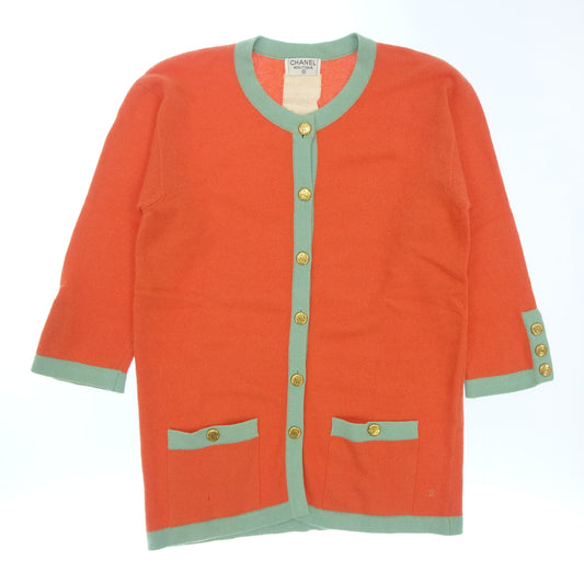 CHANEL Knit Cardigan Bicolor Here Mark Gold Button Women's Orange CHANEL [AFB30] [Used] 
