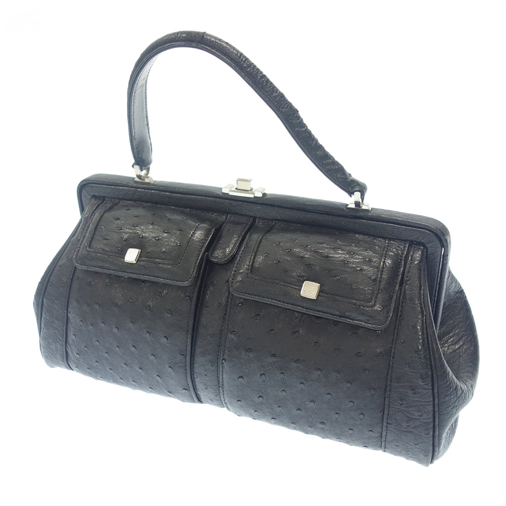 Good condition◆No brand ostrich handbag black silver hardware [AFE8] 