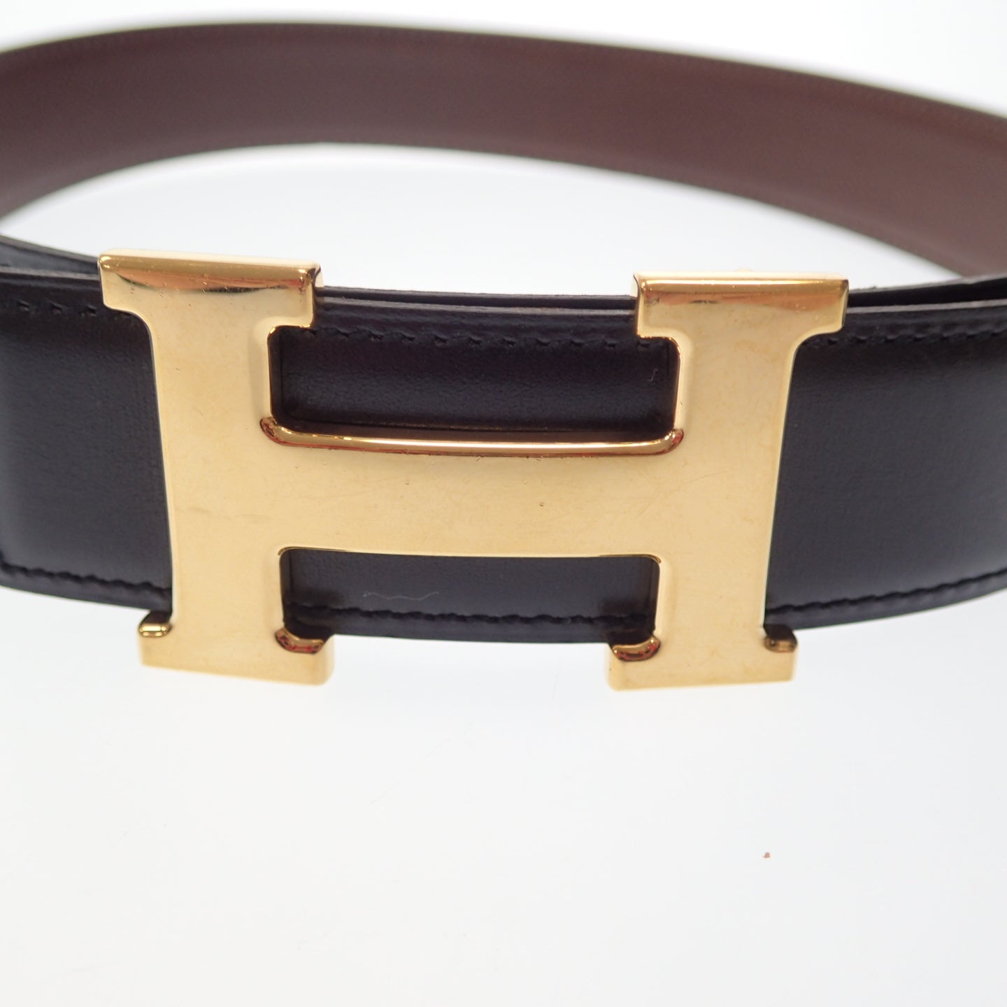 Hermes leather belt H metal fittings Gold metal fittings □B engraved HERMES [AFI10] [Used] 