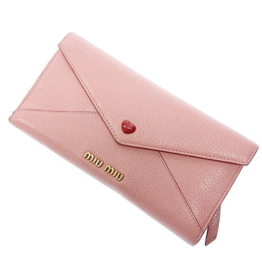 Used ◆ Miu Miu long wallet Madras love letter pink gold hardware miumiu [AFI20] 