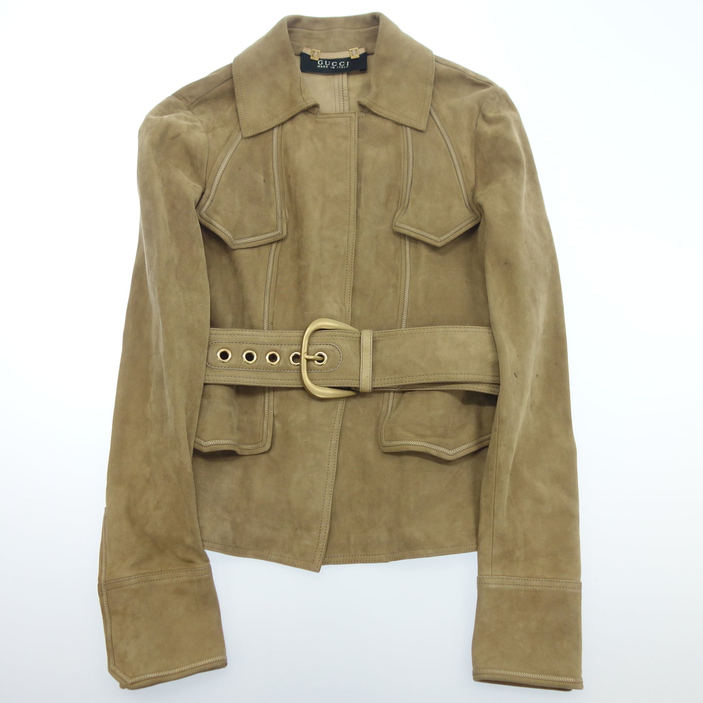 Used ◆ Gucci Leather Jacket Suede Leather Belt Design Beige Size 40 Ladies GUCCI [AFA9] 