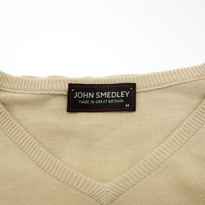 状况非常好 ◆ JOHN SMEDLEY V 领针织毛衣海岛棉 30 号男式尺码 M 米色 JOHN SMEDLEY [AFB13] 