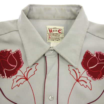 Used ◆Hversy Western Shirt Long Sleeve Rose Embroidery Men's Size 17 Gray HBARC [AFB7] 