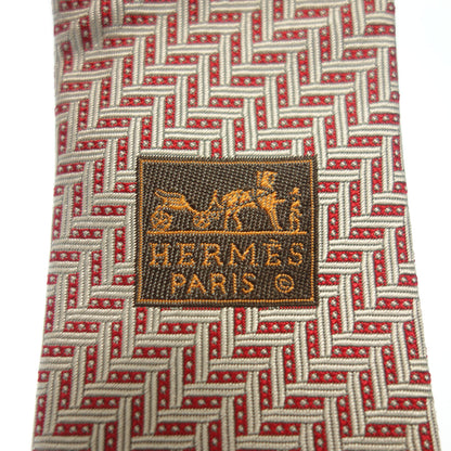 Like new◆Hermes tie silk all over pattern red HERMES [AFI3] 