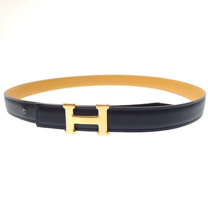 Used ◆Hermes leather belt Constance H buckle gold hardware □A carved size 65 black x gold with box HERMES [AFI18] 