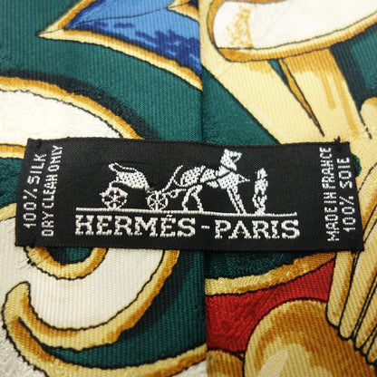 極美品◆エルメス シルクネクタイ スカーフ柄 緑系 HERMES【AFI19】