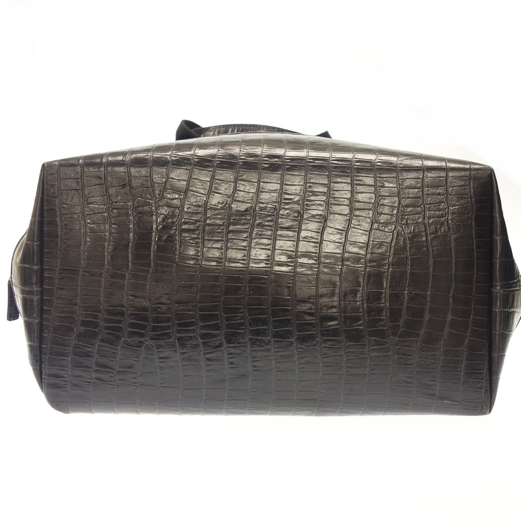 Used ◆Giorgio Armani Boston bag nylon x cow leather combination croco style embossed black GIORGIO ARMANI [AFE8] 