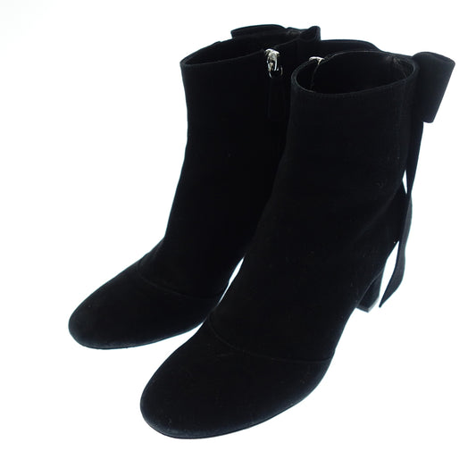 Good condition ◆ Foxy short boots suede leather ribbon side zip ladies 37 black FOXEY [AFC49] 