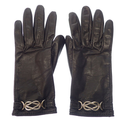 Good condition◆Hermes gloves leather gloves silver metal fittings black with box HERMES [AFI18] 