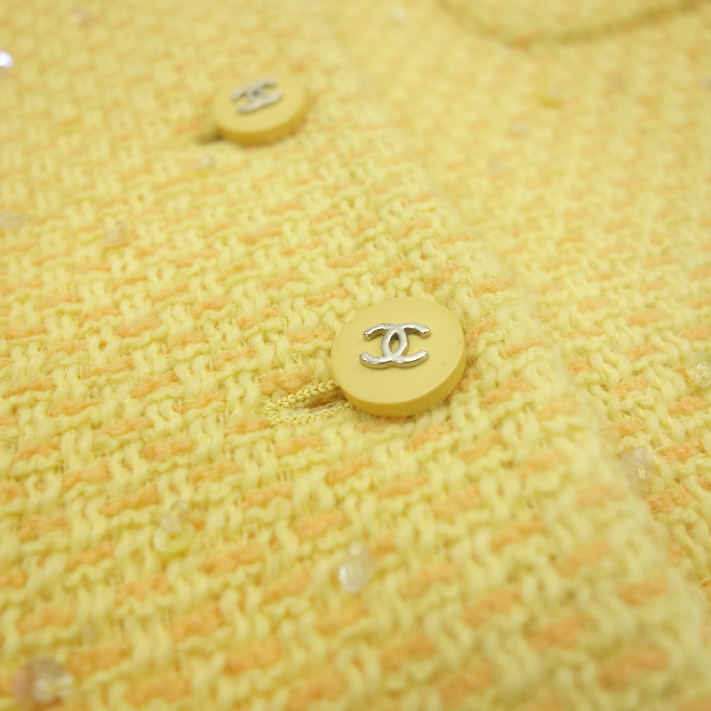 CHANEL Jacket P96 Tweed Here Mark Button Sequins Ladies 42 Yellow CHANEL [AFB13] [Used] 