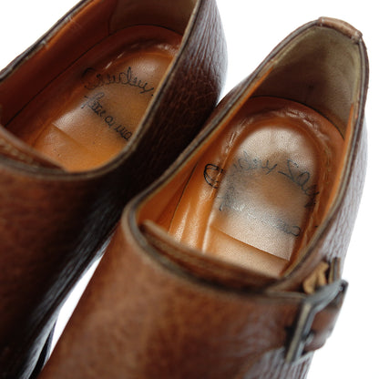 Santoni Straight Tip Double Monk Strap Grained Leather 7749 Men's 5 Brown santoni [AFC53] [Used] 