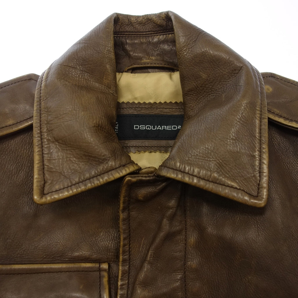 中古◆ディースクエアード レザージャケット TYPE A-2 メンズ ブラウン 42 DSQUARED2【AFG1】