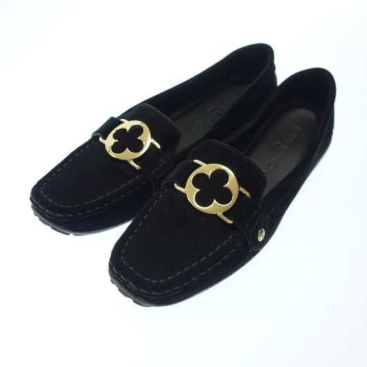 Good Condition◆Louis Vuitton Leather Loafers Driving Shoes Gold Hardware Ladies 39 Black LOUIS VUITTION [AFD5] 