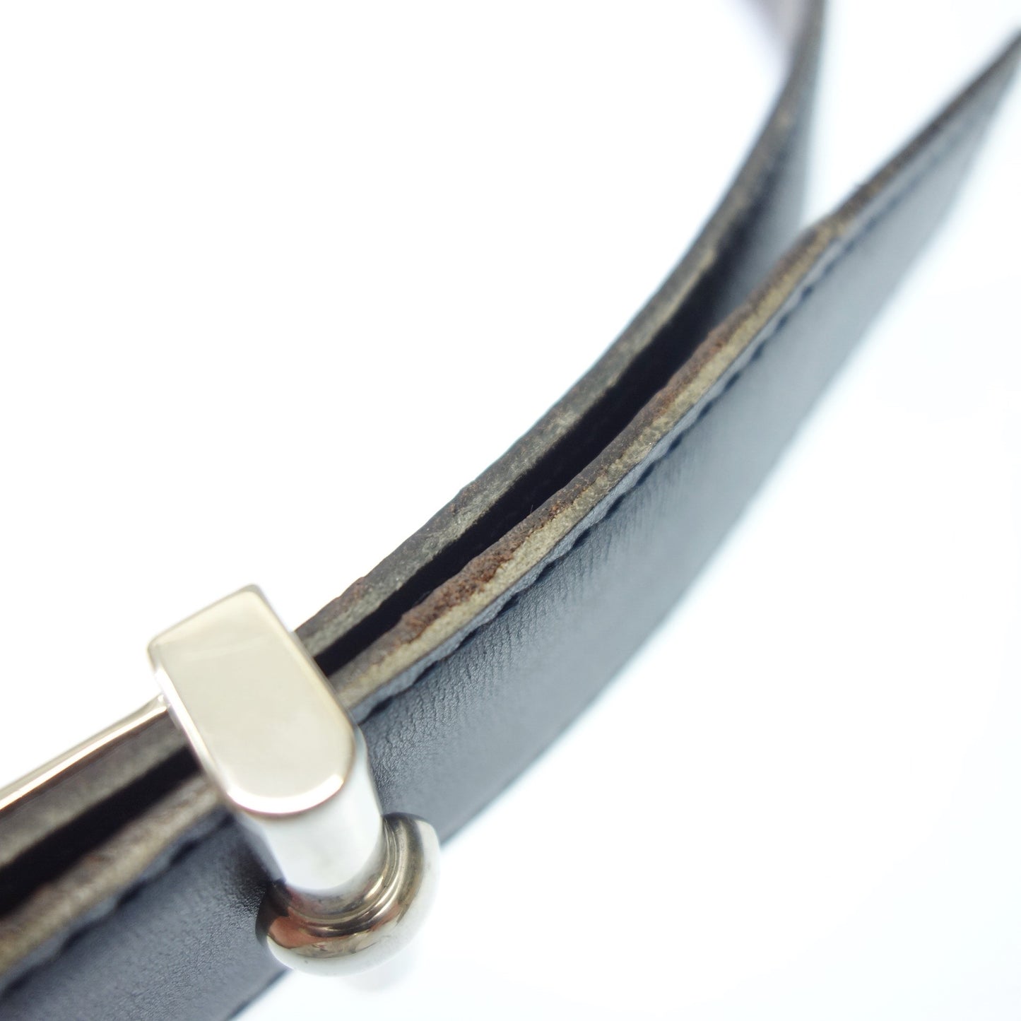 Hermes leather belt silver hardware □B carved size 90 black with box HERMES [AFI23] [Used] 