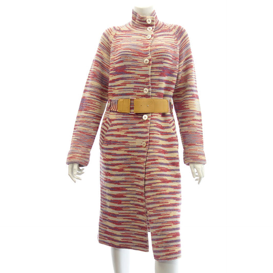 Good condition ◆ Missoni Knit Long Coat Wool Leather Belt Women's 44 Pink MISSONI [AFB41] 