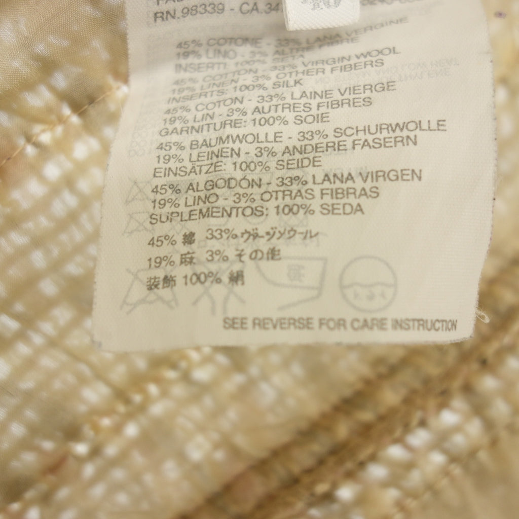 Good condition◆Prada Collarless Jacket Tweed Cotton x Wool Ladies Beige Size 40 PRADA [AFB29] 