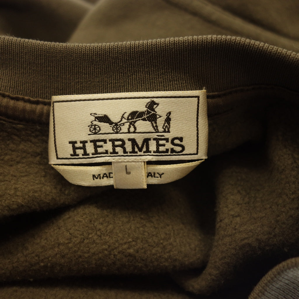 中古◆エルメス スウェット Hライン メンズ ブラウン系 裏起毛 サイズL Hermes【AFB33】