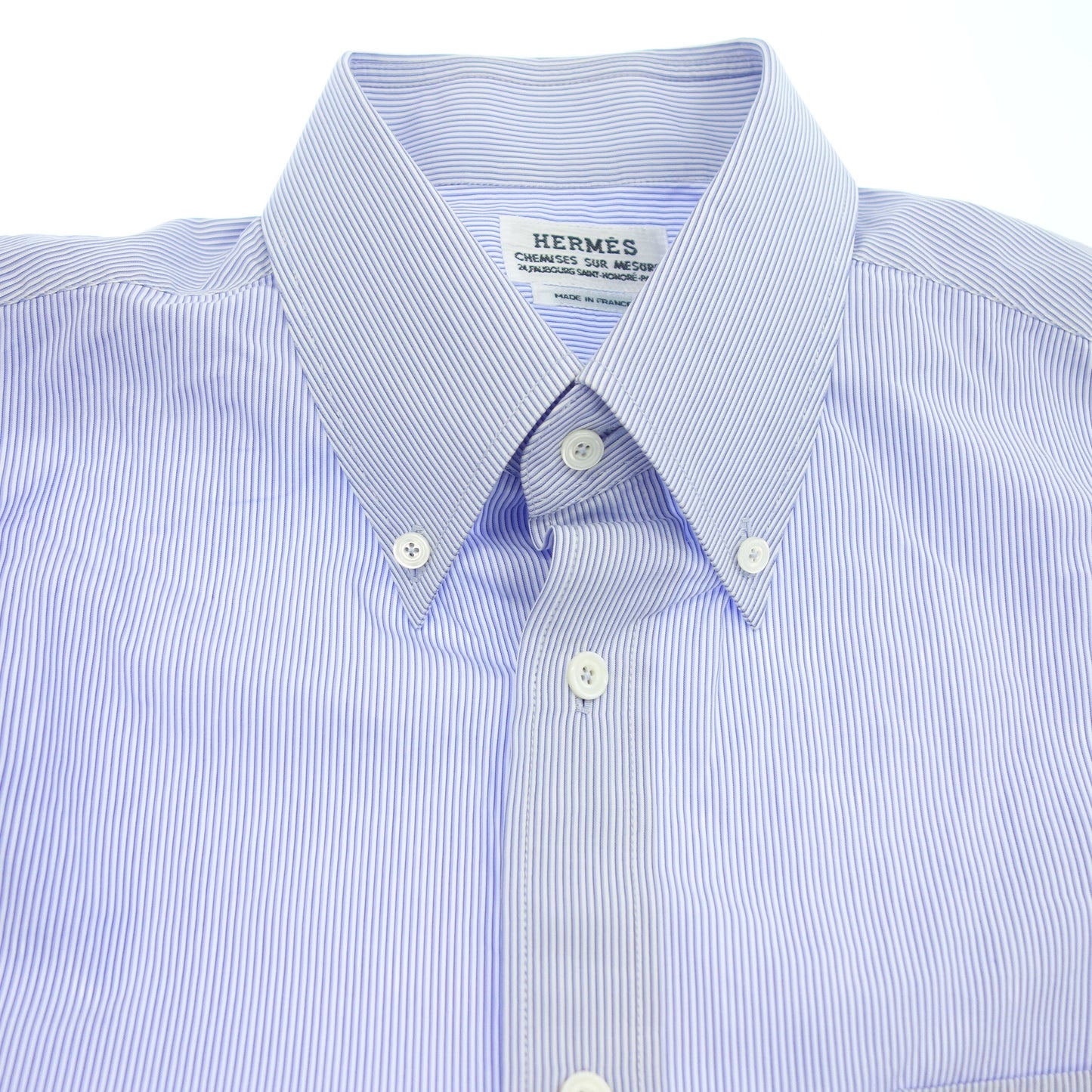 Used ◆Hermes long sleeve shirt striped serie button HERMES men's blue [AFB25] 