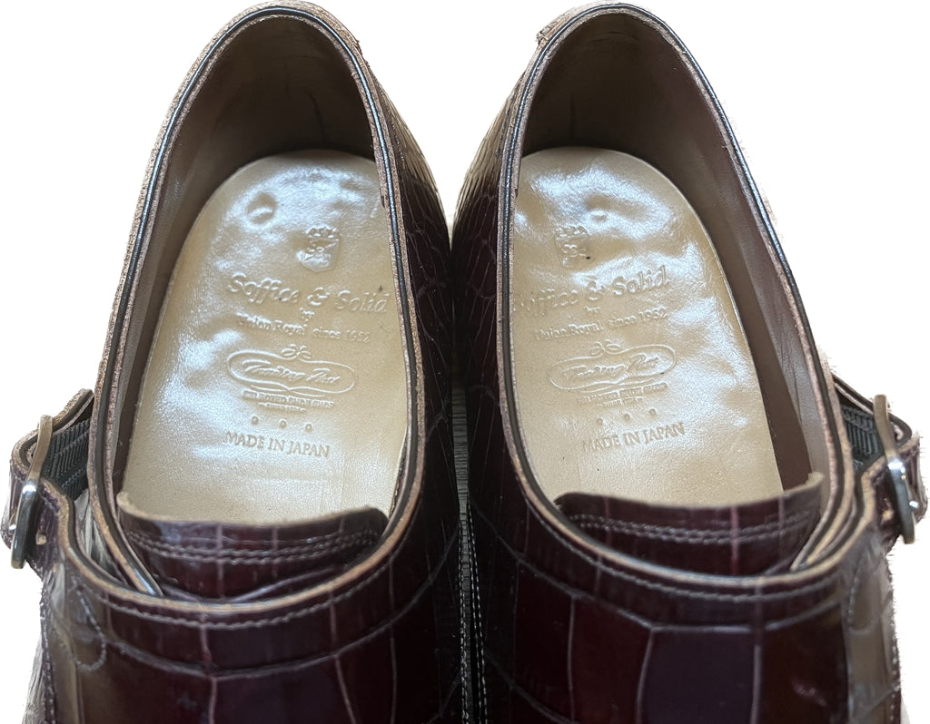 美品◆トレーディングポスト レザーシューズ ダブルモンク クロコ型押し 赤茶系 7 Trading Post