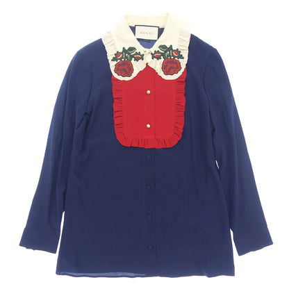 Good condition ◆ Gucci shirt collar embroidery silk 16AW ladies navy size 42 432951 GUCCI [AFB3] 