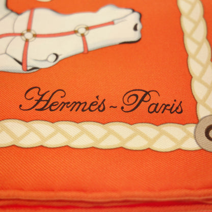 Good condition◆Hermes Scarf Kare90 Silk Les cannes Cane Orange HERMES [AFI20] 