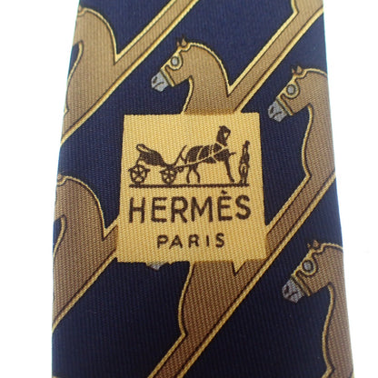 極美品◆エルメス ネクタイ 総柄 馬 シルク100％ HERMES【AFI16】